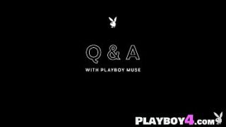 Big tits MILF pornstar Angela White enjoys striptease and curvy babe posed for Playboy