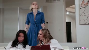 Teen chilling while lesbian bff pussy licking her stepmom